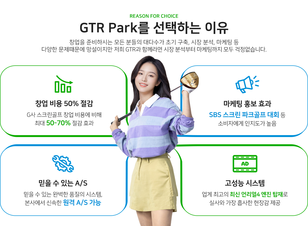 창업 비용 절감과 마케팅 홍보 효과, 믿을 수 있는 A/S, 그리고 고성능 시스템을 갖춘 GTR PARK